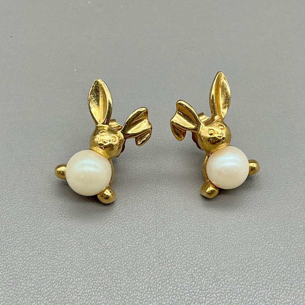 Avon Bunny Rabbit Faux Pearl Stud Earrings Women Gold Tone Easter Animal Jewelry